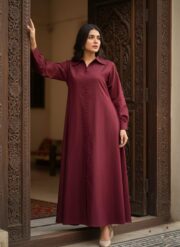 Long Gown Shirt with Trouser Maroon - Image 3