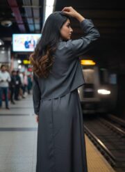 Jacket Style Layered Dress Charcoal Black - Image 3