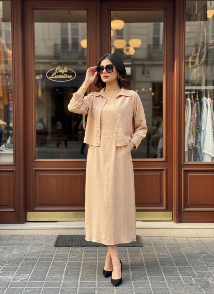 Jacket Style Layered Dress Light Beige - Image 2