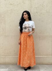 Max c Skirt in Floral Print with T-Shirt Orange